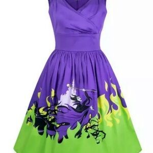 Disney dress shop maleficent evil queen Enchanting Purple Green Midi Dress